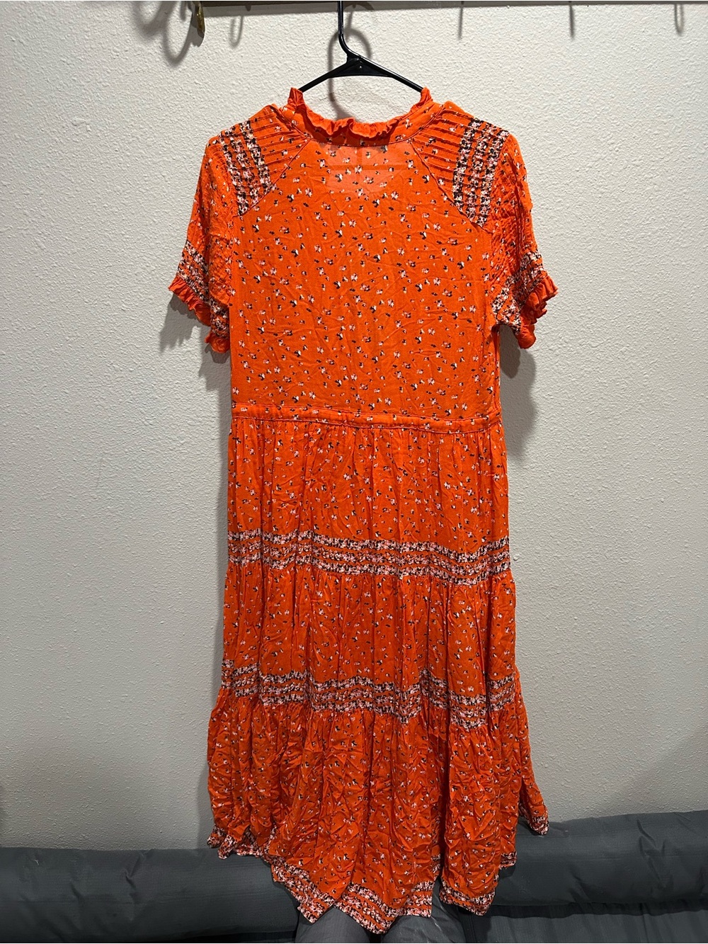 Free People Bright Orange Tiered V-Neck Midi Dress - Picture 2 of 4